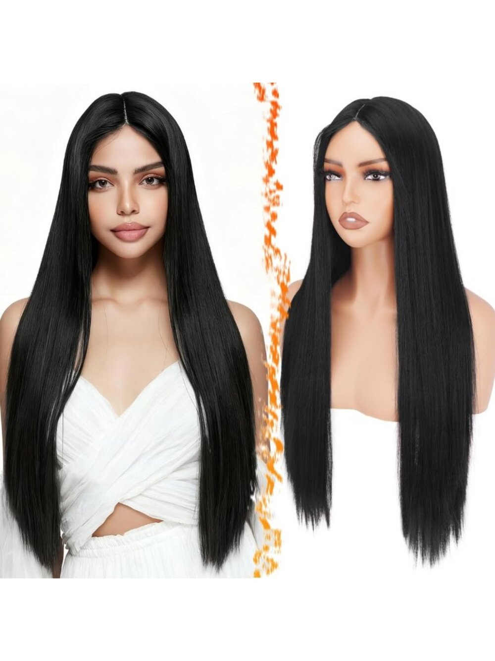 30" Long Straight Black Synthetic Wig for Women | Stylish, Natural Look, Heat